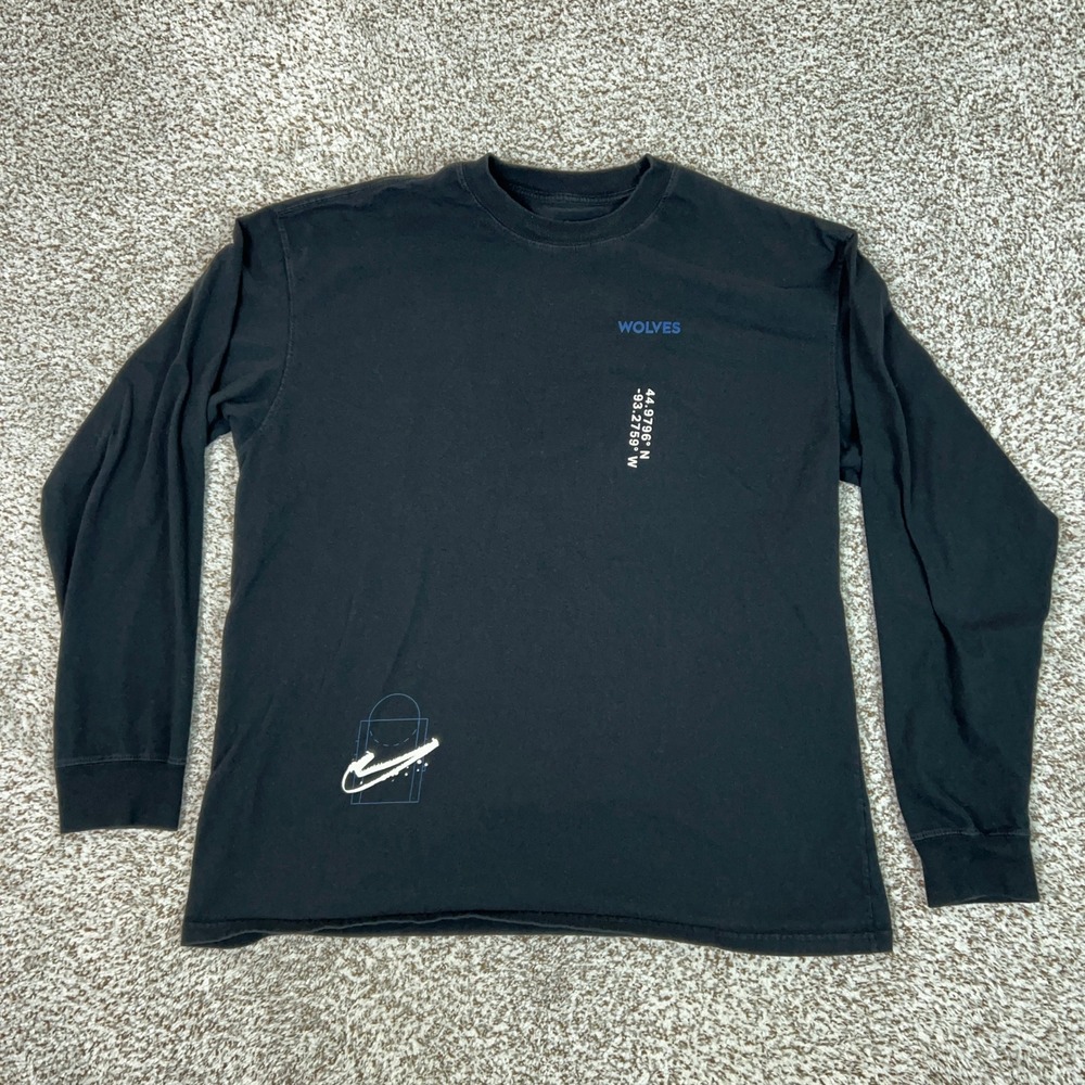 Minnesota Timberwolves Shirt Mens Large Black Nike NBA Long Sleeve Basketball T
